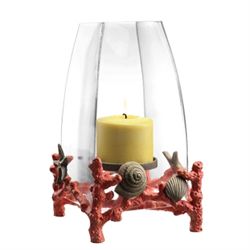 CORAL & SHELL HURRICANE CANDLE HOLDER