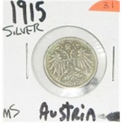 1915 SILVER AUSTRIA 10 CENT *RARE MS HIGH GRADE NICE EARLY COIN WITH NICE DESIGN!!