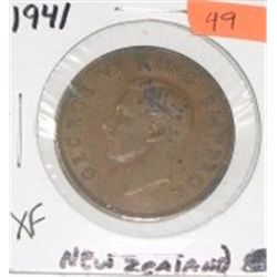 1941 NEW ZEALAND 1 PENNY *RARE EXTRA FINE GRADE!! COIN CAME OUT OF SAFE!!