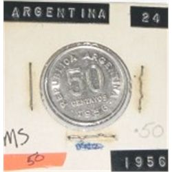 1956 ARGENTINA 50 CENTAVOS *RARE MS HIGH GRADE!! COIN CAME OUT OF SAFE!!