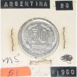 1960 ARGENTINA 50 CENTAVOS *RARE MS HIGH GRADE!! COIN CAME OUT OF SAFE!!