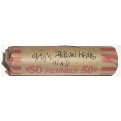 ROLL OF 1900'S INDIAN HEAD PENNIES *50 TOTAL UNSEARCHED MIXED* ROLL CAME OUT OF SAFE DEPOSIT BOX!!