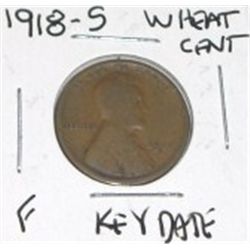 1918-S WHEAT CENT *RARE EARLY KEY DATE FINE GRADE*!! PENNY CAME OUT OF SAFE!!