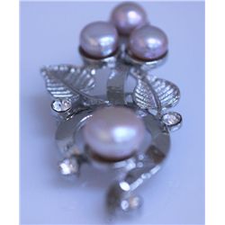 PURPLE PEARL AND CZ BROOCH
