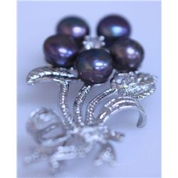 BLACK PEARL AND CZ BROOCH