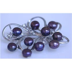 BLACK PEARL AND CZ BROOCH