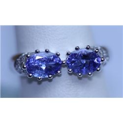 13.45 CTW TANZANITE AND DIAMOND RING .925 STERLING SILV