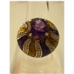 45.60 ctw Amethyst round & handwork Ring .925 Sterling