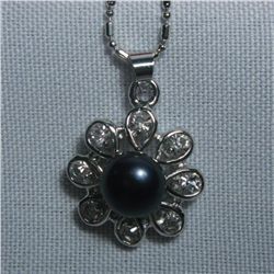 WHITE PEARL FLOWER CZ NECKLACE;