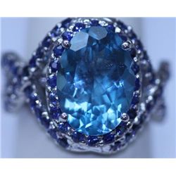 33.00 CTW BLUE TOPAZ AND SAPPHIRE RING .925 STERLING SI