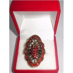 12CTW RED BUTTERFLY BRASS ADJUSTABLE RING