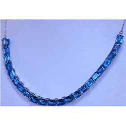 144.35 CTW BLUE TOPAZ EMERALD CUT NECKLACE .925 STERLIN