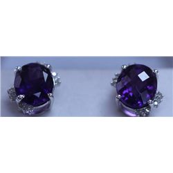 21.85 CTW AMETHYS AND DIAMOND EARRINGS .925 STERLING SI
