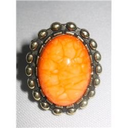 28CTW ORANGE OVAL BRASS RING SIZE 6