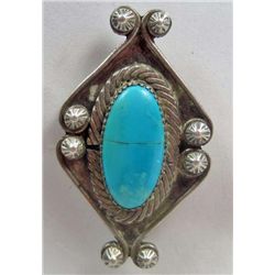 EARLY NATIVE AMERICAN INDIAN ZUNI SILVER AND TURQUOISE BROOCH