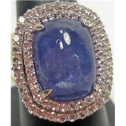 STERLING SILVER LADIES TANZANITE AND SAPPHIRE RING - SIZE 7.5
