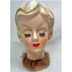 VINTAGE ENESCO HEAD VASE W/ FUR COLLAR