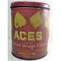 VINTAGE ACES BRIDGE COOKIES ADVERTISING TIN W/ LID