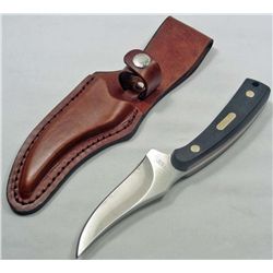 SCHRADE OLD TIMER SHARPFINGER SKINNER KNIFE W/ SAWCUT DELRIN HANDLE W/ SHEATH