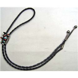 VINTAGE NATIVE AMERICAN INDIAN ZUNI MOSAIC INLAY RAINBOW MAN BOLO / NECK TIE