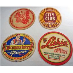LOT OF 4 VINTAGE BEER ADVERTISING COASTERS