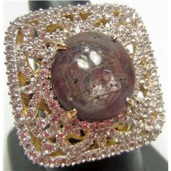 STERLING SILVER LADIES STAR RUBY  AND SAPPHIRE  RING - SIZE 8