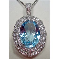 STERLING SILVER BLUE TOPAZ AND SAPPHIRE PENDANT W/ CHAIN