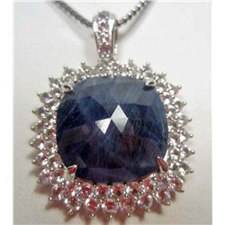 STERLING SILVER BLUE AND WHITE SAPPHIRE PENDANT W/ CHAIN