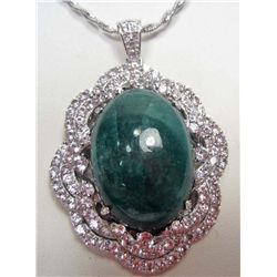 PLATINUM OVER STERLING SILVER EMERALD AND SAPPHIRE PENDANT W/ CHAIN