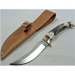ROUGH RIDER FIXED BLADE KNIFE W/ STAG HANDLE W/ SHEATH