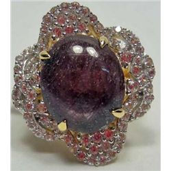 14K GOLD OVER STERLING SILVER LADIES RUBY AND SAPPHIRE RING - SIZE 8