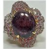 Image 1 : 14K GOLD OVER STERLING SILVER LADIES RUBY AND SAPPHIRE RING - SIZE 8