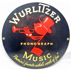 WURLITZER PHOTOGRAPH PORCELAIN ADVERTISING SIGN