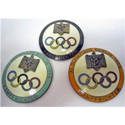 LOT OF 3 GERMAN NAZI 1936 BERLIN SUMMER OLYMPICS JUDGE BADGES