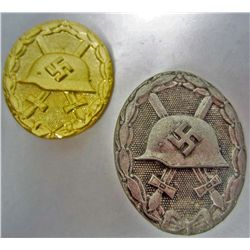 GERMAN NAZI SILVER AND GOLD WOUND BADGES