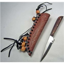 SMALL PATCH HUNTER KNIFE W/ HORN HANDLE AND LEATHER BELT SHEATH