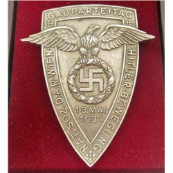 CASED GERMAN NAZI 1931 HITLER GAU PARTEI TAG RALLY BADGE