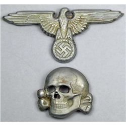 GERMAN NAZI WAFFEN SS VISOR CAP BADGE SET
