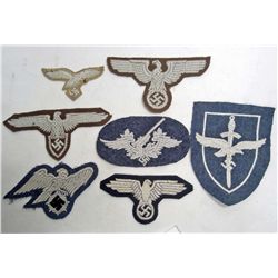 LOT OF 7 GERMAN NAZI ARM EAGLE AND INSIGNIAS