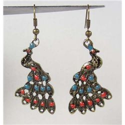 10740 - PAIR OF BRONZE PEACOCK EARRINGS
