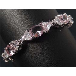 10754 - 14K WHITE GOLD PLATE PENDANT BRACELET W/  PINK SAPPHIRE & TOPAZ