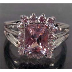 9311 - WHITE GOLD PLATE PINK SAPPHIRE & WHITE TOPAZ RING SIZE 7