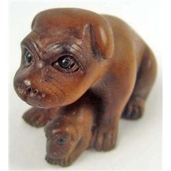 11162 - BOXWOOD DOG MOM & PUPPY NETSUKE