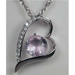 11474 - WHITE GOLD PLATED PINK SAPPHIRE AND TOPAZ PENDENT W/CHAIN