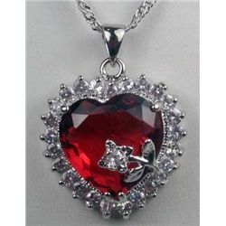 11475 - WHITE GOLD PLATED RUBY TOPAZ PENDENT W/ CHAIN