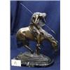 Image 1 : 1 BRONZE-SLEEPING INDIAN ON OF "END OF THE BY J. FRASER. 13"W X 18"H. WITH ADDED BASE....
