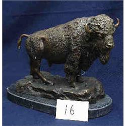 1 BRONZE-BUFFALO 14"W X 11"H. ADDED MARBLE BASE....