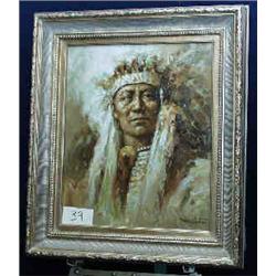 1 OIL PAINTING, TROY DENTON, WEARING HEADRESS,...