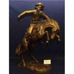 1 BRONZE-BUCKING HORSE WITH COW- 24"W X 35"H....