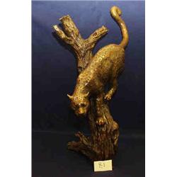 1 BRONZE-COUGAR ON TREE BRANCH. IS 33" LONG TAIL TO AND 9" BODY WIDTH. THREE BRANCH 33"H....